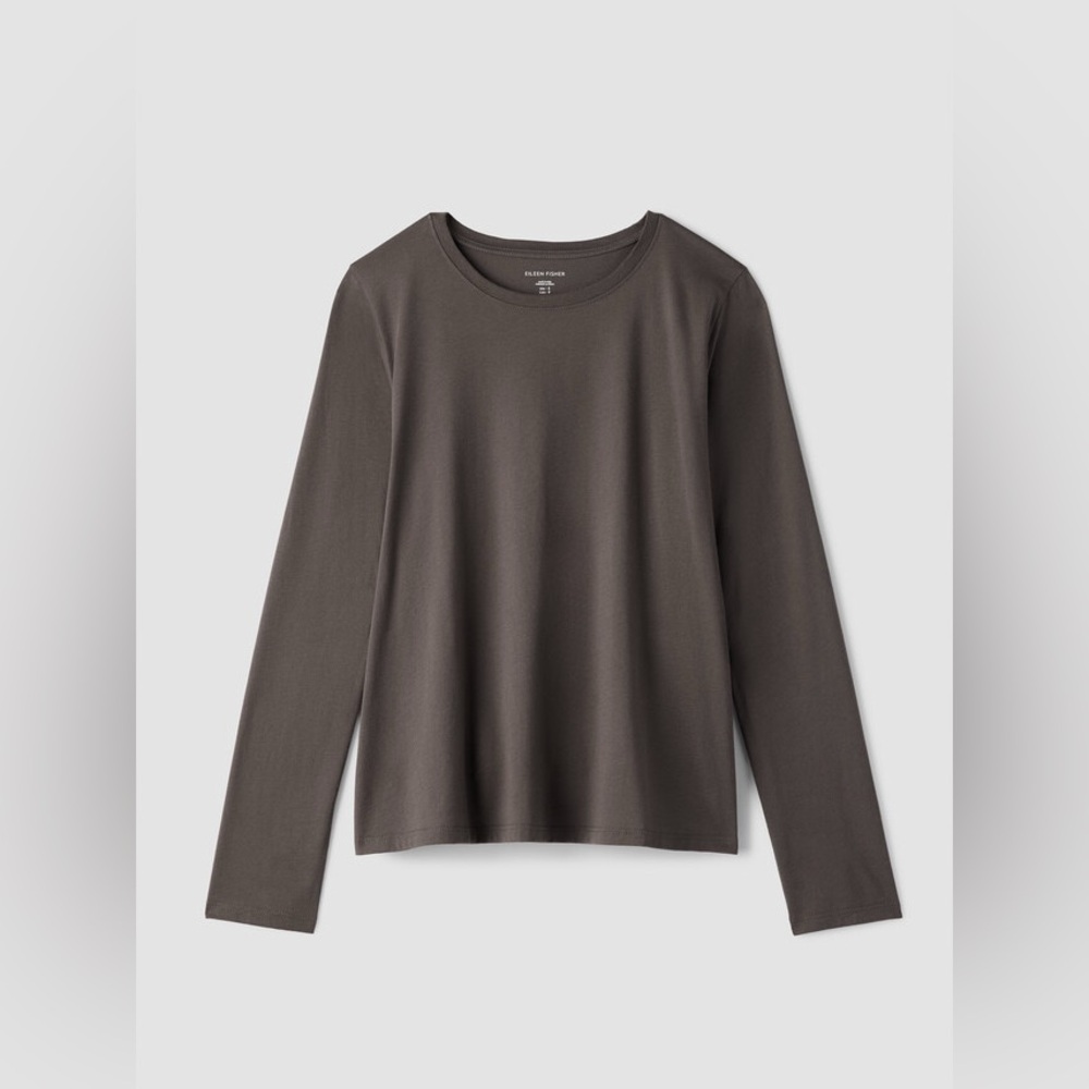 NWT Eileen Fisher Organic Pima Cotton Jersey Long-Sleeve Tee in Rye - Picture 4 of 10